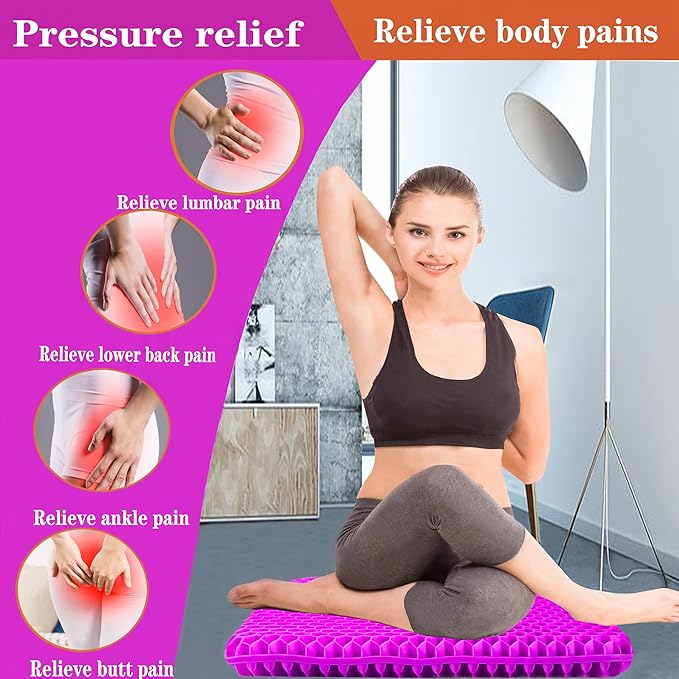 Plus Size Gel Seat Cushion for Long Sitting, Extra Large and Thick, Seat Cushion for Back, Hip, Sciatica, Tailbone Pain Relief, Used for Office, Wheelchair, Car, Truck, Recliner, Stadium.(Pink)