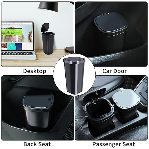 CZWL&HG 1.2L Black Plastic Mini Trash Can with Push-Button Pop Open,Cup Body Design,Easy to Clean,Comes with 140 Trash Bags- 2 Packs