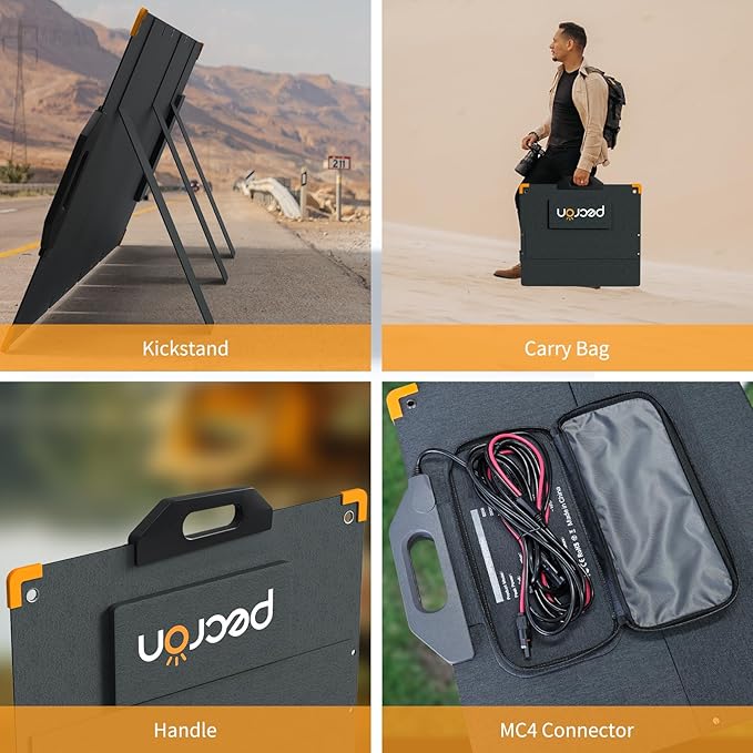 PECRON 200 Watt Solar Panel, Portable Solar Panel for Power Station, High Efficiency Panel Foldable, IP67 Waterproof Power Supply for Camping, RV, Outdoor, Off Grid System