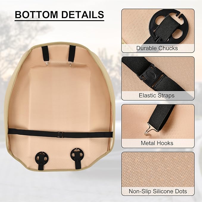 2 Pack Front Car Seat Bottom Covers, Universal Auto Seat Cushions, Nappa Leather Full Wrapping Edge Compatible with Most of Vehicles - SUVs/Sedans/Pickup Trucks, Beige
