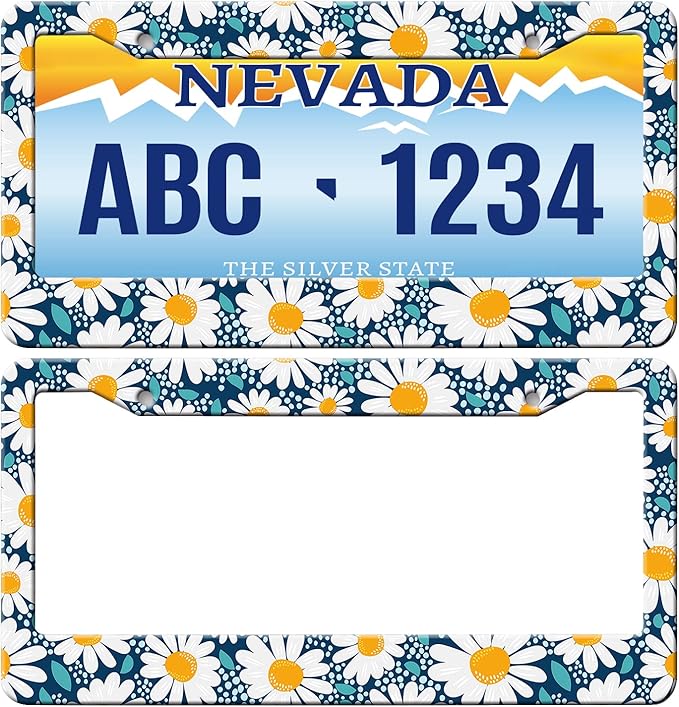 MIOAOSRT Creative Chamomile Flowers License Plate Frame Retro Floral License Plate Cover Car Tag Holder Metal License Plate Frame Fits Standard U.S.Vehicles 12x6 Inch