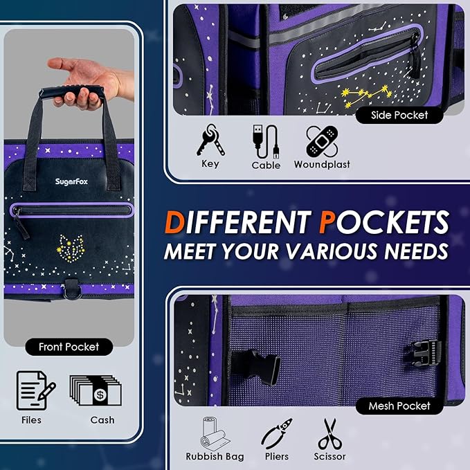 Trunk Organizer | 95L (35"x13.8"x11.8") | 26L Ice Pack Included | Fluorescent Constellation Design | Waterproof, Foldable with Adjustable Straps | for SUVs/Cars - Purple-M004