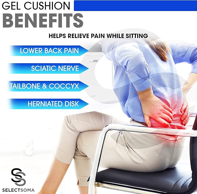 SelectSoma Double-Thick Gel Seat Cushion for Long Sitting Pressure Relief for Back, Sciatica, Coccyx, Tailbone Pain - Cushion for Office Chair, Wheelchair, Car & Truck, Patio Chairs - Egg Seat Pad