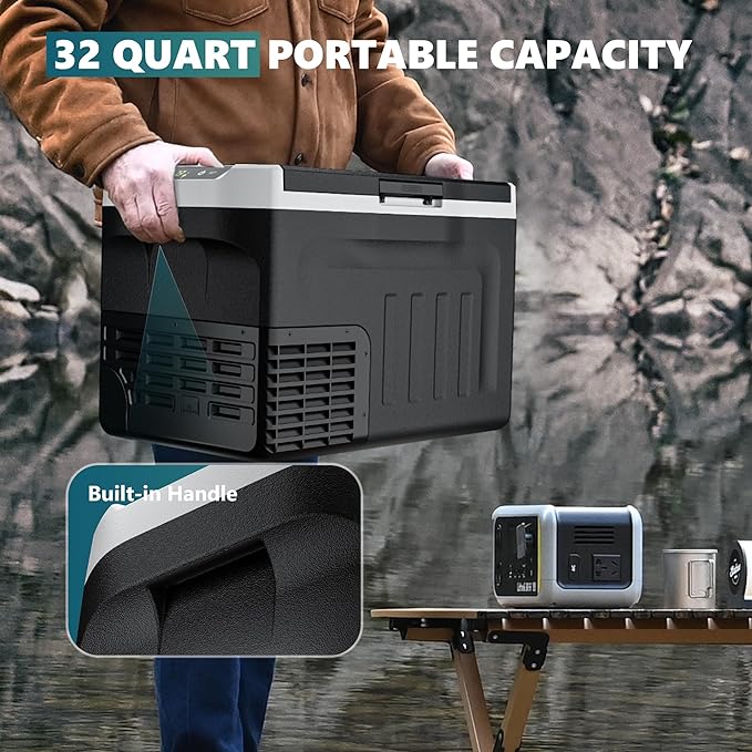 EUHOMY 12 Volt Refrigerator, 32QT(30L) 12V Cooler, Compressor Electric Cooler -4℉~68℉, 12V Fridge 12/24V DC 100-240V AC, Portable Freezer for Camping, Travel, Truck, Home