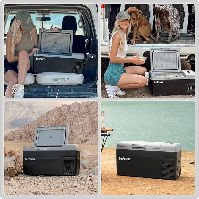 Setpower FC20 Portable 12v Refrigerator, -4℉-68℉ Fast Cooling Car Refrigerator, 20L/21Qt Car Fridge Portable Freezer with 12/24V DC and 110/240V AC, Electric Cooler (Black, 20L With AC Adapter)