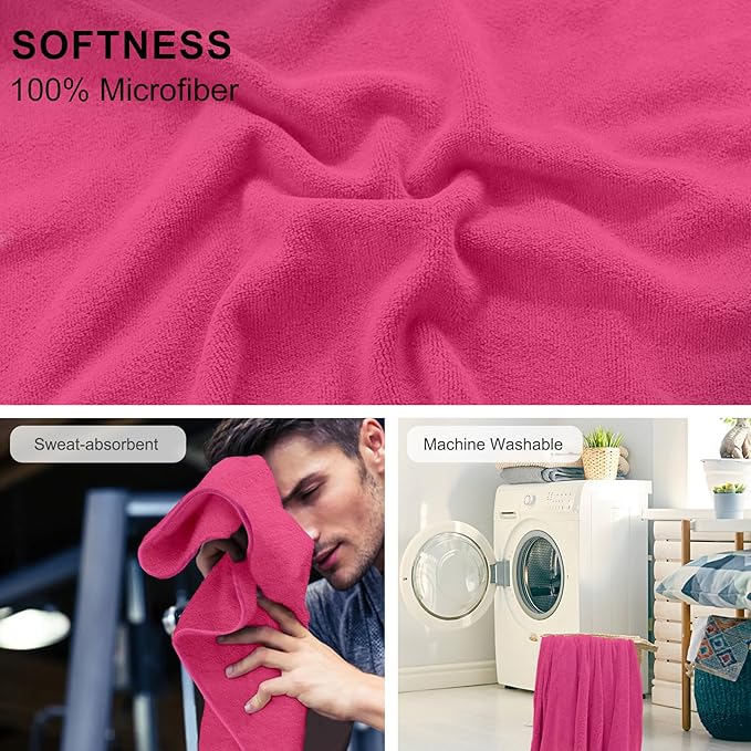 Car Seat Towel Cover, Universal Front Seat Protector for Cars, SUVs and Trucks, Sweat Towel Car Seat Cover for Gym, Yoga, Swimming, Pets and Family Travel, Dark Pink, 2 Pack
