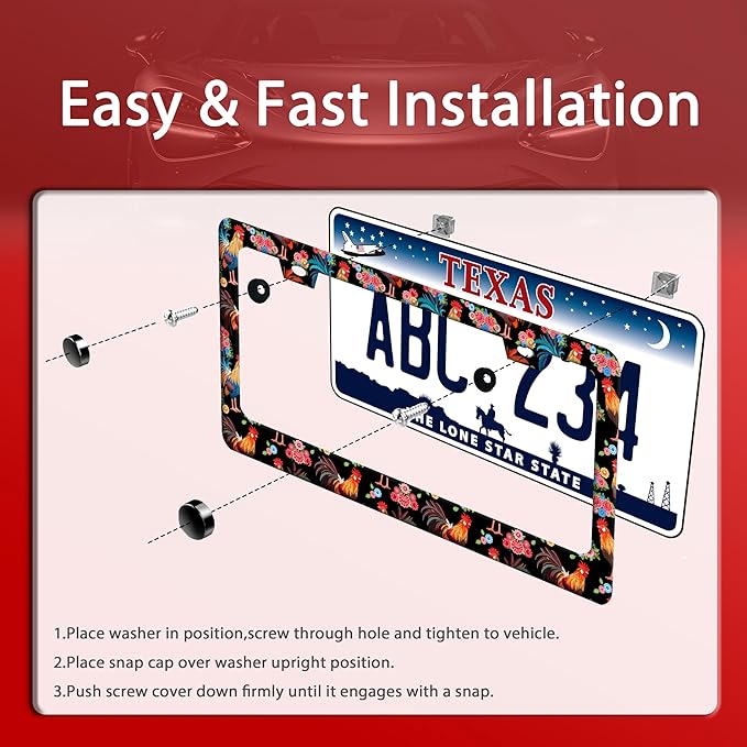 Cute Chicken Flower License Plate Frame Funny Animal License Plate Frames Auto Accessory Bracket Stainless Steel Personalise License Plate for Men Women 6.3 x 12.3 Inch