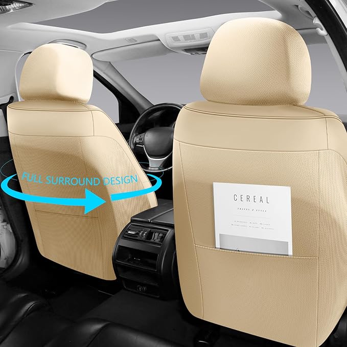 NS YOLO Leather Car Seat Covers Full Set,Universal Fit for Most Cars,SUVs and Sedans,Waterproof Luxury Leatherette Cushions, 5 Car Seat Protectors (Beige, Full Set-5 Seats(Front and Rear))