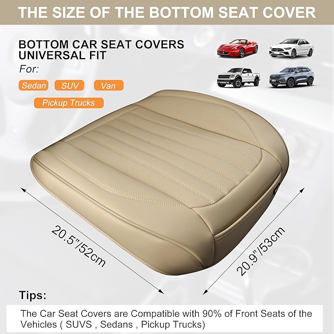 2 Pack Front Car Seat Bottom Covers, Universal Auto Seat Cushions, Nappa Leather Full Wrapping Edge Compatible with Most of Vehicles - SUVs/Sedans/Pickup Trucks, Beige