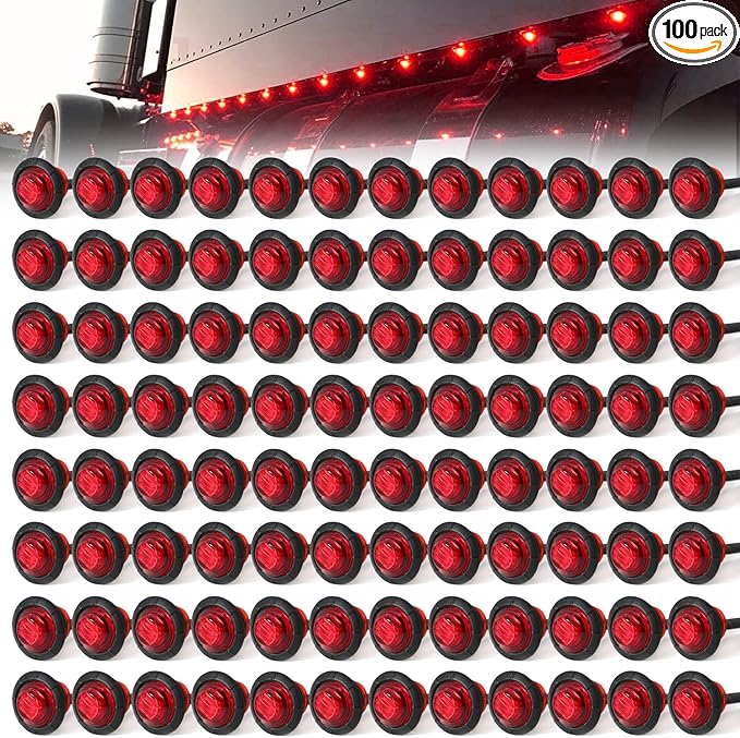 100Pcs 3/4 Inch Red 3 LED Marker lights, LED trailer Marker Light, LED Clearance Bullet Side Marker Light, Turn Signal Identification Indicator Light for Trailer Truck RV Car Bus Van