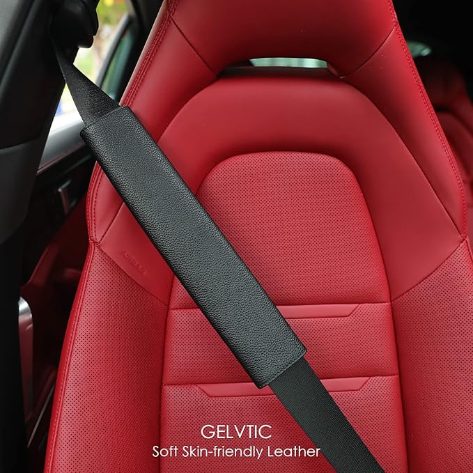Car Seat Belt Covers for Adults Soft Leather Seatbelt Shoulder Pad Neck Cushion Protector Comfortable Driving Car Accessories Truck SUV Airplane Backpack (SC01Black-12.4in-1Pack)