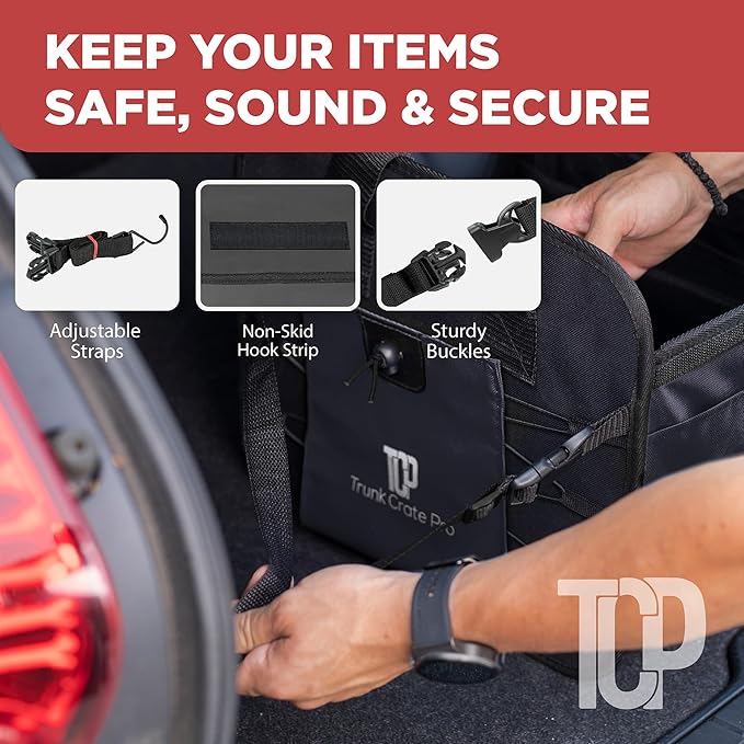 TRUNKCRATEPRO Car Organizers and Storage Premium Adjustable Multi Compartments Car Storage Organizer | Portable and Foldable SUV Trunk Organizer for Car (Standard size, black)