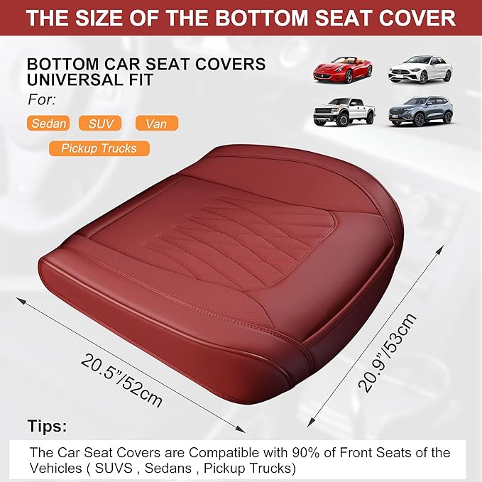 Front Car Seat Bottom Covers 2 Pack, Universal Auto Seat Cushions, Nappa Leather Full Wrapping Edge Compatible with Most of Vehicles - SUVs/Sedans/Pickup Trucks, Wine Red