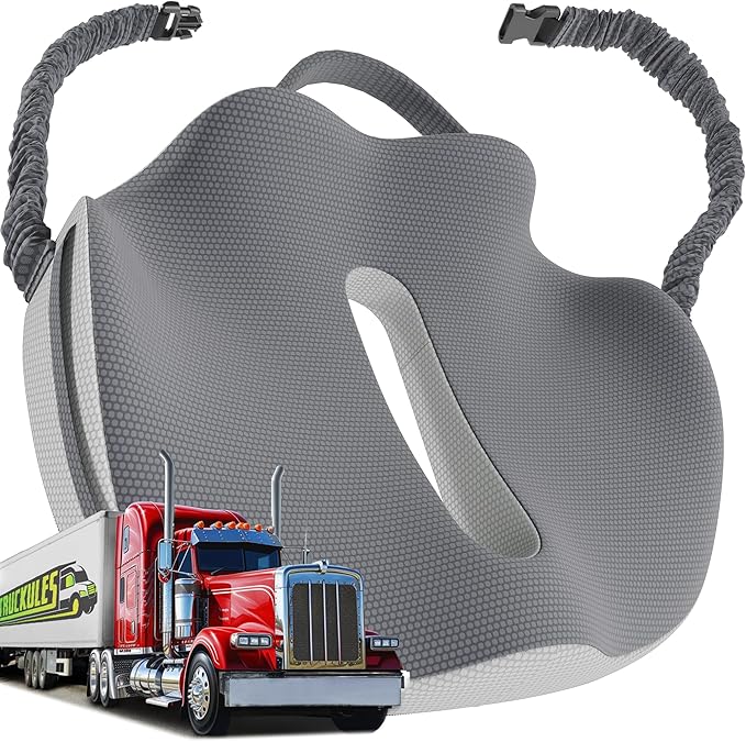 Large Truck Seat Cushion for Truck Driver Seat Cushion - Upgraded Back Support, CertiPUR-USยฎ Certified - Thick Memory Foam, Pain Relief for Hours of Driving, Trucker Approved Big Rig - Gray