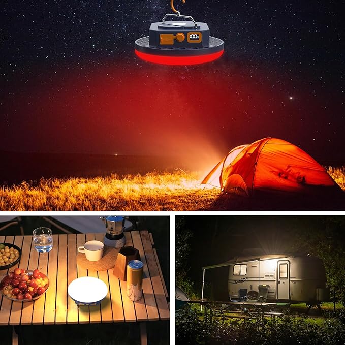 10000mAh Rechargeable Camping Light Insect Not Attract 4000LM Work Light White/Red/Pink/SOS Brightness Stepless Dimming, IP45 Waterproof Tent Light Power Failure (Remote)