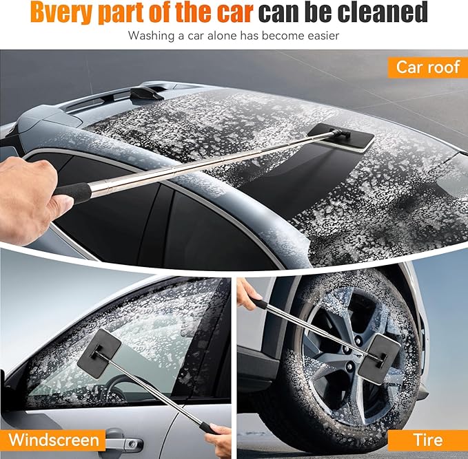 Car Wash Brush, Car Wash Brush with Long Handle, Portable for Inside and Outside Use, Supplies Washing Mop Kit Care Kit for Rv Truck Windshield Cleaning(40inch)