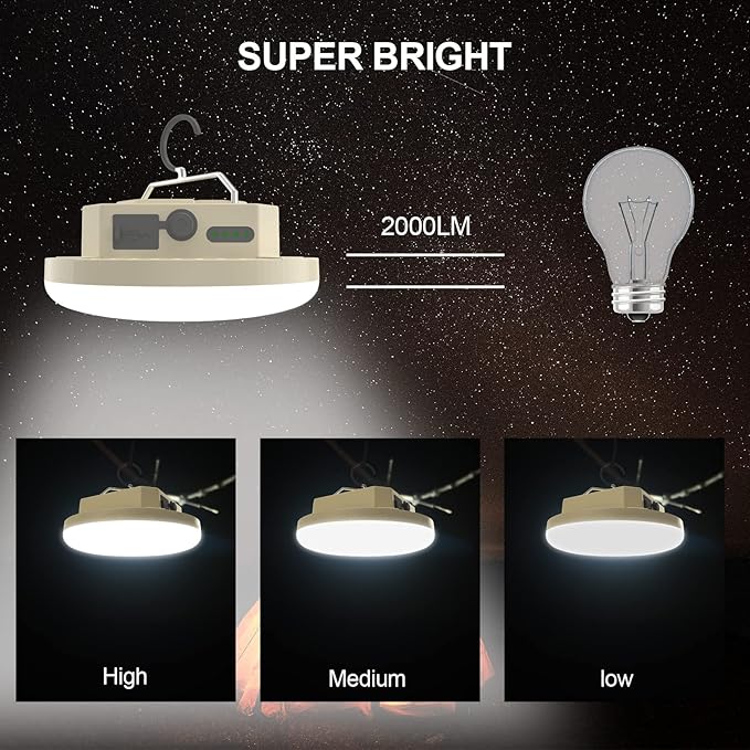 10000mAh Rechargeable 3000LM Tent Light Camping Light, 6500K 24Hours Long Play Time , Outdoor Night Market Light Night Fishing Light Emergency Lights for Hurricane Tsunami disasters (30W(Beige))