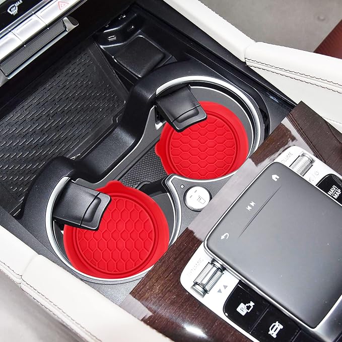 Amooca Car Cup Coaster Universal Automotive Waterproof Non-Slip Cup Holders Sift-proof spill Holder Car Interior Accessories 4 Pack Red