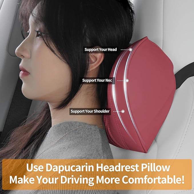 Car Neck Pillow Memory Foam Premium Leather Headrest Neck Support Cushion Universal for Driving Home Office, Red,2PC