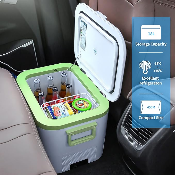 Car Fridge Portable 12V Refrigerator 19 Quart (18 Liter) 12 Volt Freezer Compressor Cooler 12V/24V DC 110~240 V AC for Truck Van RV Camper SUV and Home Use -18℃~+15℃