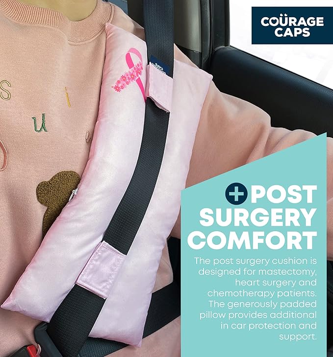 Post Surgery Seatbelt Pillow, Chemo Port Pillow, Cushion Post Surgery for Mastectomy, After Heart Surgery, Hysterectomy Pillow for Car, Breast Cancer Seatbelt Cover - Pink Ribbon