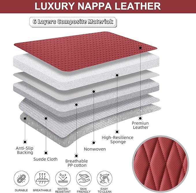 Front Car Seat Bottom Covers 2 Pack, Universal Auto Seat Cushions, Nappa Leather Full Wrapping Edge Compatible with Most of Vehicles - SUVs/Sedans/Pickup Trucks, Wine Red