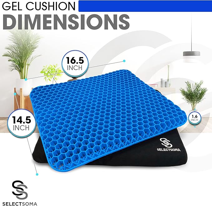 SelectSoma Double-Thick Gel Seat Cushion for Long Sitting Pressure Relief for Back, Sciatica, Coccyx, Tailbone Pain - Cushion for Office Chair, Wheelchair, Car & Truck, Patio Chairs - Egg Seat Pad
