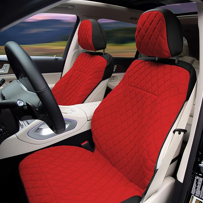 TLH Prestige 79 Diamond Stitch Red Neosupreme Car Seat Cushions, Two Pack Seat Covers for Cars Trucks SUV, Water Resistant Car Seat Cushion, Interior Accessories, Universal Fit Car Seat Protector
