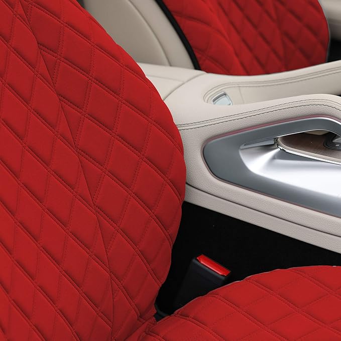 TLH Prestige 79 Diamond Stitch Red Neosupreme Car Seat Cushions, Two Pack Seat Covers for Cars Trucks SUV, Water Resistant Car Seat Cushion, Interior Accessories, Universal Fit Car Seat Protector