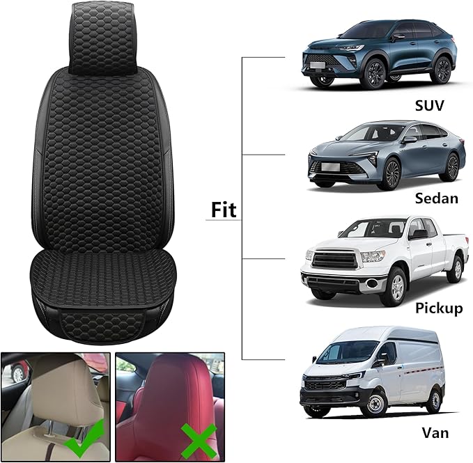 Universal Car Seat Covers for Front Seats, Super Breathable & Anti-Slip Automotive Seat Cushion Pad with Storage Bags, Fits Most Sedans, SUVs, Pickup Trucks(Front Black)