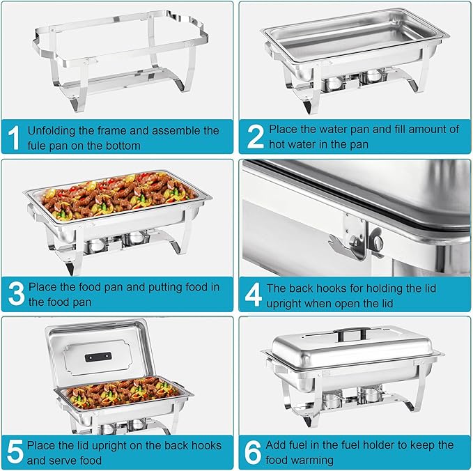 Chafing Dish Buffet Set 4 Packs,8 Quart Stainless Steel Foldable Rectangular Chafing Full Size Food Pan,Chafing Servers With Covers buffet servers and food warmers for parties wedding outdoor banquet