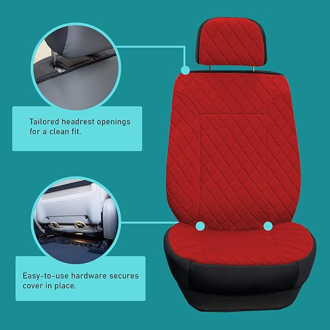 TLH Prestige 79 Diamond Stitch Red Neosupreme Car Seat Cushions, Two Pack Seat Covers for Cars Trucks SUV, Water Resistant Car Seat Cushion, Interior Accessories, Universal Fit Car Seat Protector