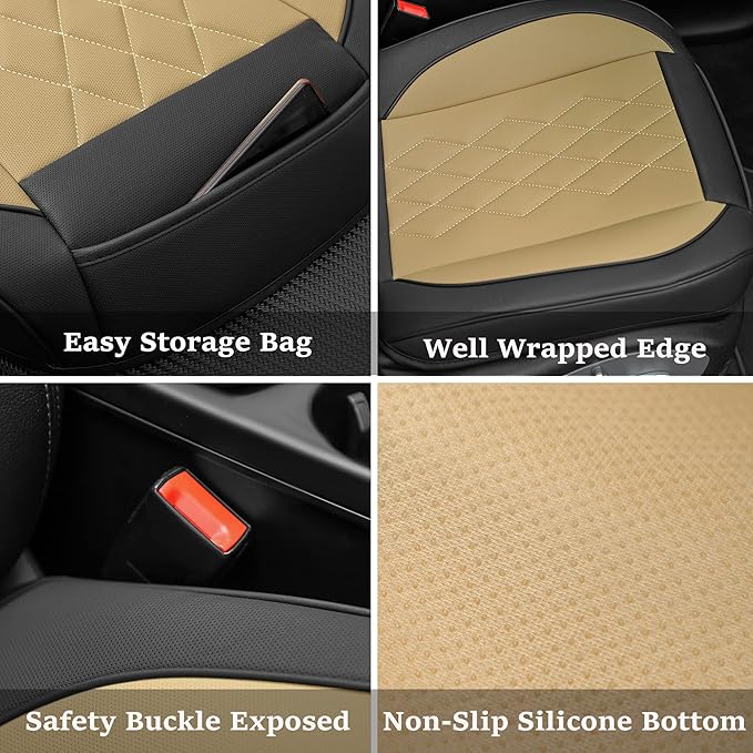 JOJOBAY Leather Car Seat Cover,Bottom Seat Covers for Cars,Front Seat Protector,Fit for 95% of Vehicles - Padded,Anti-Slip,Premium Leather(1 PC,Beige Two Tone)