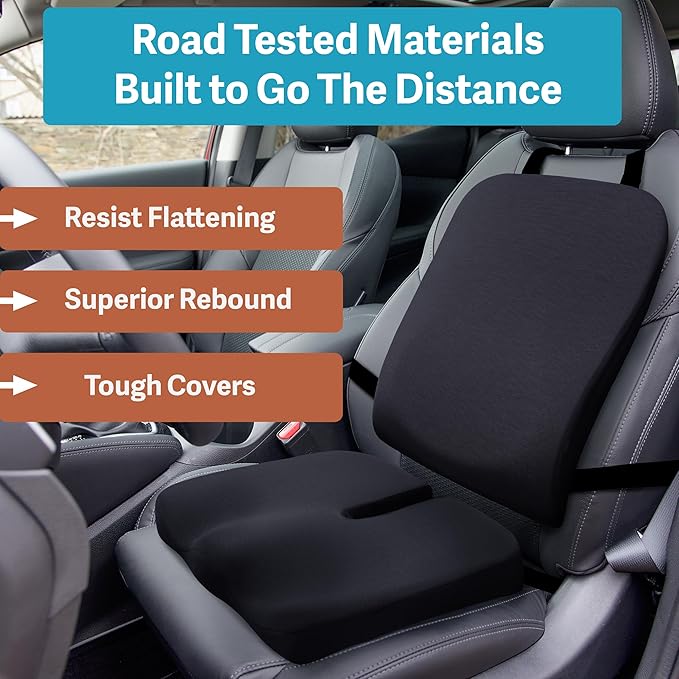 Elmara Car Seat Cushions for Driving – Car Seat Back Support, Driver Seat Cushion and Back Cushion for Car, Pillow for Driving Seat – The Ultimate Comfort Solution for Cars (Ink Black)