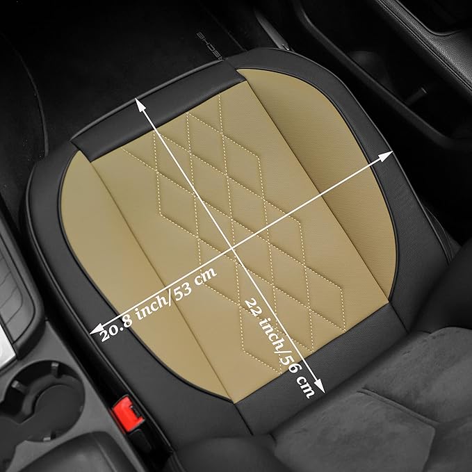 JOJOBAY Leather Car Seat Cover,Bottom Seat Covers for Cars,Front Seat Protector,Fit for 95% of Vehicles - Padded,Anti-Slip,Premium Leather(1 PC,Beige Two Tone)