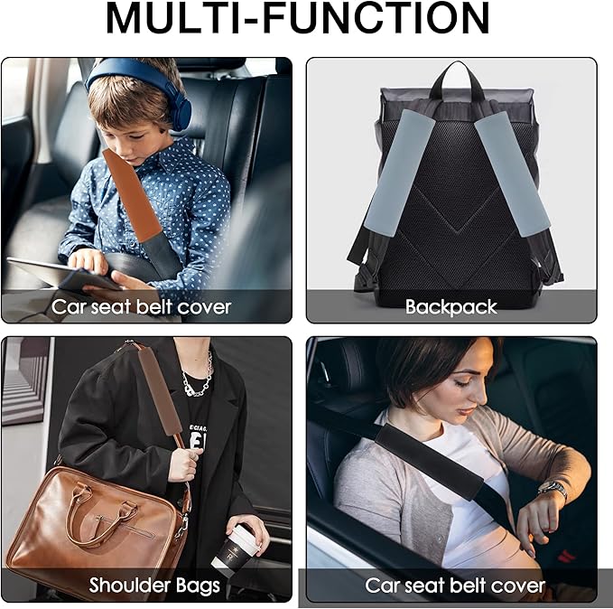 Car Seat Belt Covers for Adults Soft Leather Seatbelt Shoulder Pad Neck Cushion Protector Comfortable Driving Car Accessories Truck SUV Airplane Backpack (SC01Black-9in-1Pack)