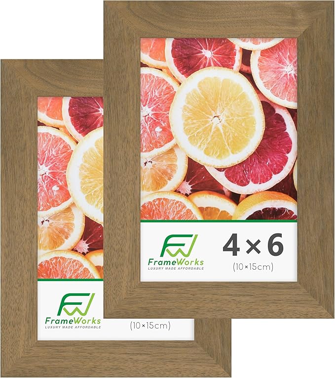 FrameWorks 2-Pack, 4x6 Picture Frame, Dark Oak – Classic Wooden Photo Frame with Tempered Glass, Modern Matte Finish for Prints, Posters, Certificates & Wall Decor – Gallery-Ready