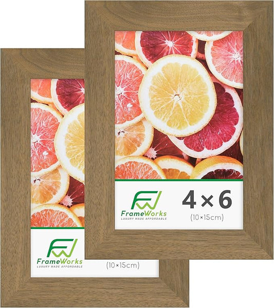FrameWorks 2-Pack, 4x6 Picture Frame, Dark Oak – Classic Wooden Photo Frame with Tempered Glass, Modern Matte Finish for Prints, Posters, Certificates & Wall Decor – Gallery-Ready