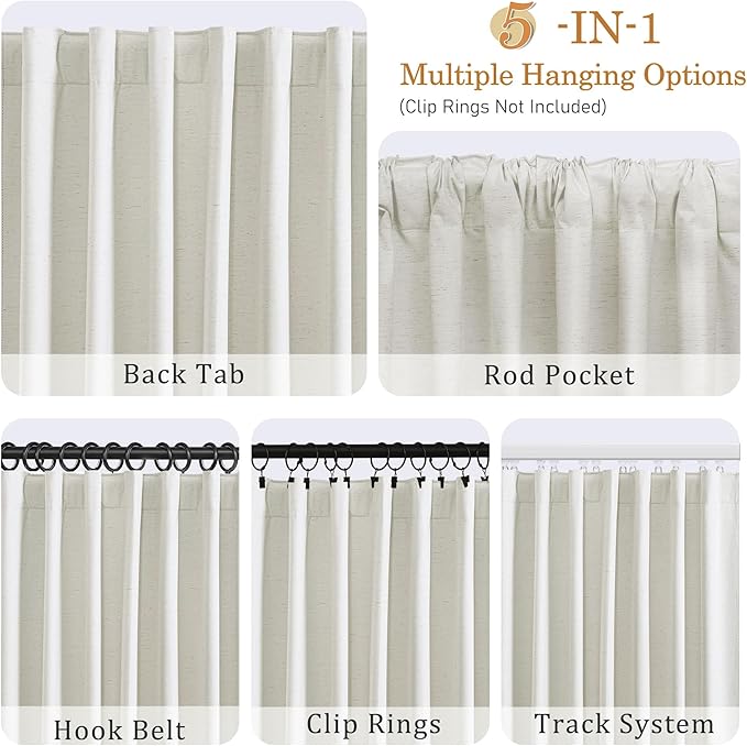 UHITECH 80 Inch Curtains Blackout for Bedroom 2 Panels Set Living Room Black Out Curtain for Windows Natural Beige Linen Thermal Insulated Rod Pocket Drapes