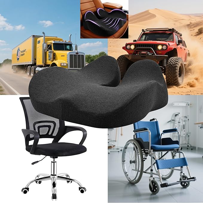 Memory Foam Seat Cushion for Office Chair, Car, Wheelchair – Coccyx Tailbone Support Pad for Sciatica & Back Pain Relief, Ergonomic Chair Cushion for Home, Travel, Work Desk (Dark Gray)