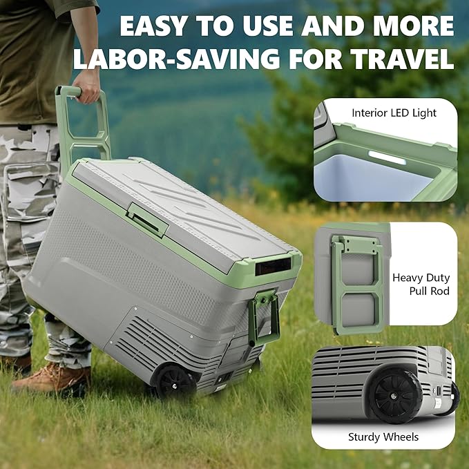 EUHOMY 12 Volt Refrigerator, 48QT Electric Cooler Usable Battery, Car Refrigerator 0℉~68℉, 12V Fridge 12/24V DC 110-240V AC, Portable Freezer with Wheels for Camping, Travel, Truck, Outdoor