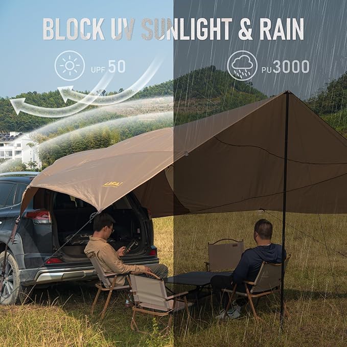 Tailgate Tent,Tailgate Awning, Car Awning Sun Shelter Waterproof 3000MM UPF 50+, for Outdoor Camping, SUV, Truck Van Camper Trailer
