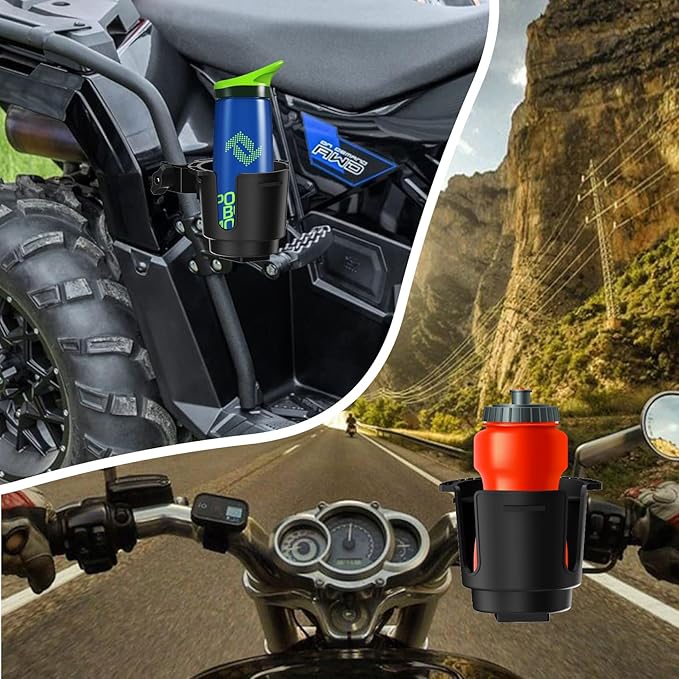 Cup Holder with 0.6"-1.5" Aluminum Clamp - Drink Holder for ATV, Motorcycle, Bike, Wheelchair, Golf Cart, Fits Maximum Diameter of 3.38 inches Bottles.
