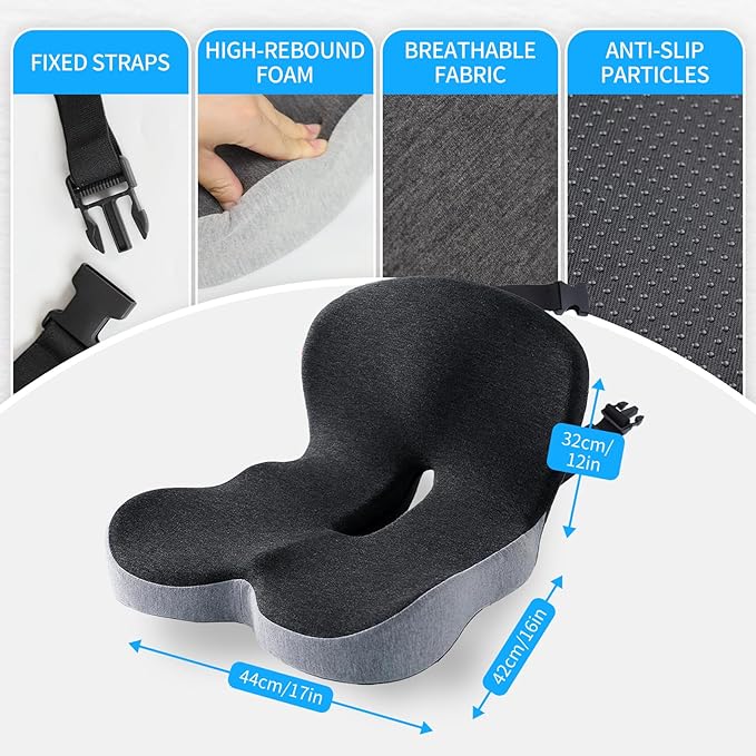 Truck seat Cushion,Memory Foam Seat Cushion for Truck Drivers with Adjustable Strap Ergonomic Car Seat Cushions for Driving, Lumbar Support & Sciatica Relief for Driving Long