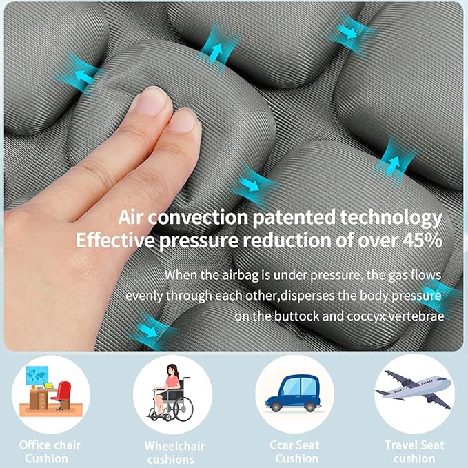 1Pcs Travel Seat Cushion - Inflatable Airplane Seat Cushion for Travel.Suitable for Long Distance Sedentary People to Use,Easy to Carry, 3D Inflatable Airbag is Ergonomic and Suitable (Black-1Pack)