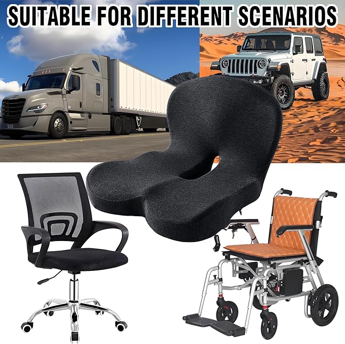 Memory Foam Seat Cushion for Truck Driver Office Chair Cushion Home Chair Cushion Car Seat Cushion Non Slip Pad Sitting Ergonomic Cushions for Office Workers Car Drivers (Black)