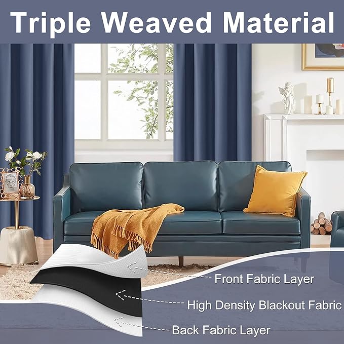 JIUZHEN Blackout Curtains for Bedroom - 70 x 84 Inch Extra Wide Privacy Assured Thermal Insulated Room Darkening Room Divider Curtain Cover for Living Room, Set of 2 Panels with Tiebacks, Dusty Blue