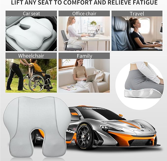 Car Seat Cushions for Driving Memory Foam Office Chair Seat Cushion Sciatica Pain Relief Pillow for Truck SUV