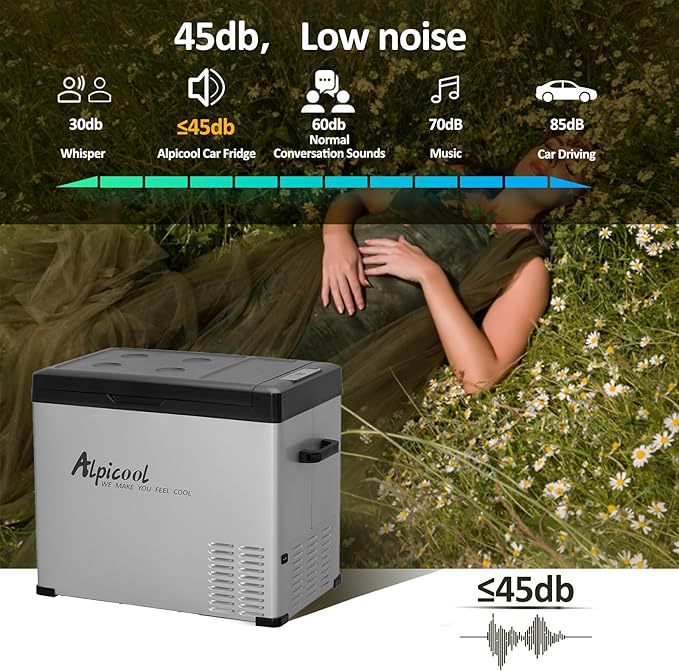 Alpicool C50 Portable Refrigerator 47 Quart(44.4Liter) 12 Volt Car Freezer for Vehicle, Truck, RV, Boat, Mini Fridge Freezer for Travel, Outdoor, Home -12/24V DC and 110-240V AC (Black and Silver)