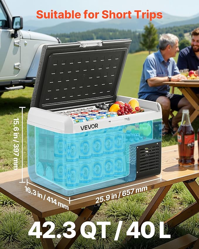 VEVOR 12 Volt Car Refrigerator, 42.3QT/40L Car Fridge, Portable Electric Cooler with -4℉~68℉ Adjustable Temperature, 12/24V DC and 100-240V AC Compressor Freezer for Outdoor, Camping, Travel, RV